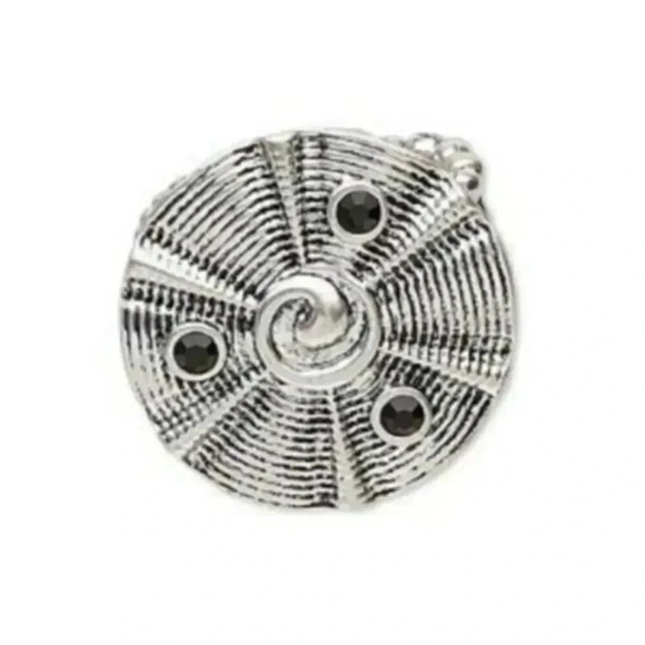 Art Deco Antique Silver Circle Lines Swirl Black Crystals Adjustable Ring - Picture 1 of 1